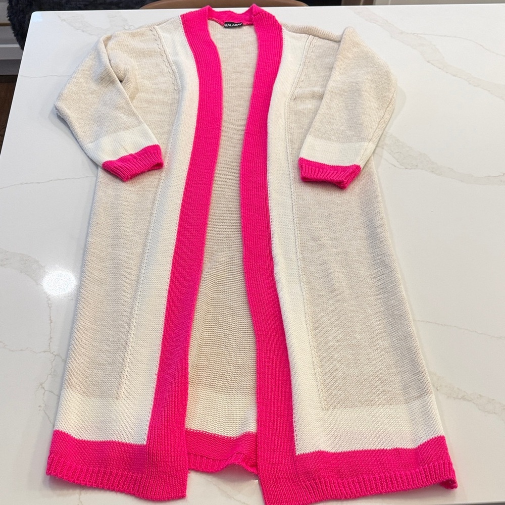Cream and Pink Long Cardigan